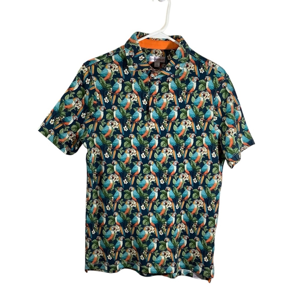 Cotton Doux Tropical Parrot Print Men's Polo Shirt